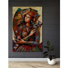 Teona Ahşap Kadın ve Gül Yağlı Boya Görünümlü Modern Sanat Ahşap Dekoratif Tablo Dikdörtgen Tablo