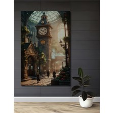 Teona Ahşap Steampunk Viktoryen Saat Kulesi Yağlı Boya Görünümlü Ahşap Dekoratif Tablo Dikdörtgen Tablo
