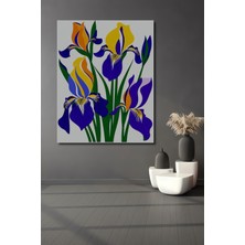 Teona Ahşap Sulu Boya Görünümlü Modern Sanat Iris Çiçekleri Dekoratif Ahşap Tablo Dikdörtgen Tablo