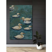 Teona Ahşap Sulu Boya Görünümlü Ördek Aile Tablosu Ahşap Dekoratif Tablo Dikdörtgen Tablo