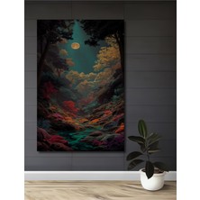 Teona Ahşap Gökyüzü Ormanı Ay Işığı Yağlı Boya Görünümlü Ahşap Dekoratif Tablo Dikdörtgen Tablo