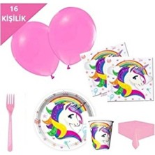 Düvenci Ticaret 16 Kişilik Unicorn Tabak Bardak Doğum Günü Seti 16'lı