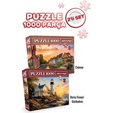 Neverland 2 Adet 1000 Parça Puzzle- Colmar ve Deniz Feneri Günbatımı