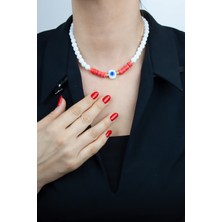 Liveyn Design Nazar Boncuklu Oniks ve Mercan Doğaltaş Kolye