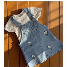 Altıntaş Baby Çok Renkli Pamuklu Kalp Desenli Papatya Nakışlı 2li Salopet Set