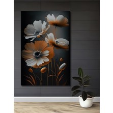 Teona Ahşap Turuncu ve Beyaz Anemon Çiçekleri Sulu Boya Görünümlü Dekoratif Ahşap Tablo Dikdörtgen Tablo