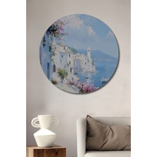 Teona Ahşap Efsanevi Akdeniz Kasabası Yağlı Boya Görünümlü Dekoratif Ahşap Tablo Yuvarlak Tablo