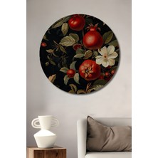 Teona Ahşap Nar Ağacı Çiçekli Yağlı Boya Görünümlü Dekoratif Ahşap Tablo Yuvarlak Tablo