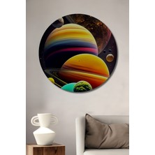 Teona Ahşap Renkli Gezegenler Yağlı Boya Görünümlü Ahşap Dekoratif Tablo Yuvarlak Tablo