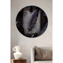 Teona Ahşap Gızemlı Tüylerle Yazılmış Ebedi Aşk Mektupları Yağlı Boya Görünümlü Ahşap Tablo Yuvarlak Tablo