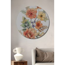 Teona Ahşap Suluboya Görünümlü Şakayik Çiçeği Buketi Ahşap Tablo Yuvarlak Tablo