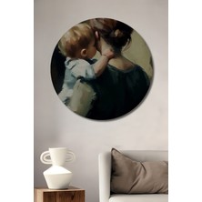 Teona Ahşap Anne ve Bebek Yağlı Boya Görünümlü Ahşap Dekoratif Tablo Yuvarlak Tablo
