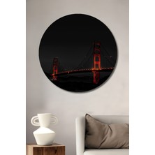 Teona Ahşap Golden Gate Köprüsü Yağlı Boya Görünümlü Ahşap Dekoratif Tablo Sanat Eseri Yuvarlak Tablo