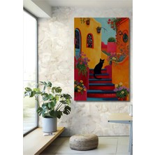 Teona Ahşap Renkli Akdeniz Kedisi Yağlı Boya Görünümlü Ahşap Dekoratif Tablo Dikdörtgen Tablo