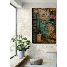 Teona Ahşap Ahşap Dekoratif Tablo Dünya Haritası Eyfel Kulesi Yağlı Boya Görünümlü Sanat Eseri Dikdörtgen Tablo