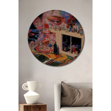 Teona Ahşap Kibercity Rüyası Yağlı Boya Görünümlü Ahşap Dekoratif Tablo Yuvarlak Tablo