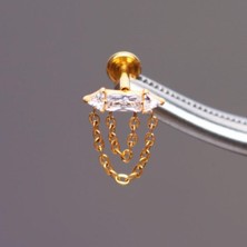 Aida Jewelss Yüksek Kalite G23 Titanium Üçgen Dikdörtgen Zincir Zirkon Altın Titanyum 6x1.2mm Labret Piercing