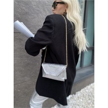 TheMoiss Gümüş Uzun Askılı Krok Clucth Jake Kadın El ve Omuz Çantası