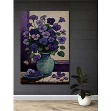 Teona Ahşap Mor Menekşeler Vazolu Ahşap Dekoratif Tablo Yağlı Boya Görünümlü Sanat Eseri Dikdörtgen Tablo