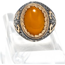 Yıldırım Bal Rengi Kehribar Taşlı 925 Ayar Gümüş Erkek Yüzük – Sıcak ve Zarif Görünüm