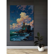 Teona Ahşap Deniz Feneri Yağlı Boya Görünümlü Ahşap Dekoratif Tablo Dikdörtgen Tablo