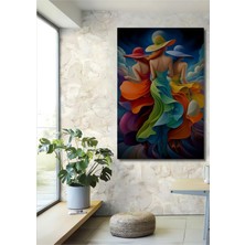 Teona Ahşap Renkli Şemsiyeli Kadınlar Yağlı Boya Görünümlü Ahşap Dekoratif Tablo Dikdörtgen Tablo