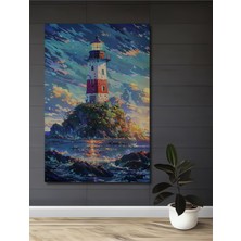 Teona Ahşap Deniz Feneri Gün Batımı Yağlı Boya Görünümlü Modern Sanat Ahşap Dekoratif Tablo Dikdörtgen Tablo