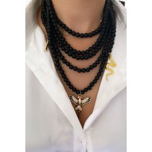 Liveyn Design Siyah Cam Inci Çoklu Kolye