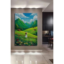 Teona Ahşap Bahar Şöleni Tarlasında Sevimli Evler Sulu Boya Görünümlü Ahşap Dekoratif Tablo Dikdörtgen Tablo