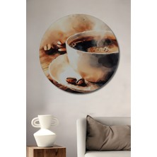 Teona Ahşap Kahve Fincanı Sulu Boya Görünümlü Ahşap Dekoratif Tablo Yuvarlak Tablo