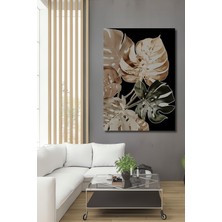 Teona Ahşap Ahşap Dekoratif Tablo Monstera Yaprakları Yağlı Boya Görünümlü Modern Sanat Dikdörtgen Tablo