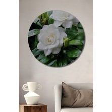 Teona Ahşap Saf Beyaz Zambak Yağlı Boya Görünümlü Ahşap Dekoratif Tablo Yuvarlak Tablo