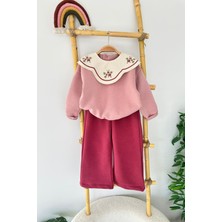 Miniğimin Cicileri Işleme Yaka Asimetrik Detaylı Kız Çocuk kışlık takım - Mor