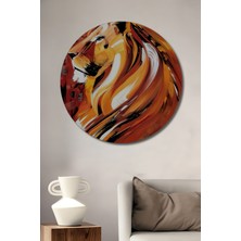 Teona Ahşap Aslanın Gücü Yağlı Boya Görünümlü Modern Sanat Ahşap Dekoratif Tablo Yuvarlak Tablo