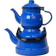 Ebru Metal Mavi Ebru Nostaljik Emaye Çaydanlik Takımı 22/17 (Çok Büyük Boy) Bpa Free Çelik 0-15 Lt