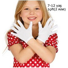 partidolu 1 Çift Beyaz 23 Nisan-29 Ekim Likralı Çocuk Bando Gösteri Pandomim Eldiveni 7-12 Yaş