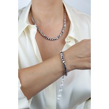 Liveyn Design Küp Kristal Gümüş Zincir Kolye Bileklik Set