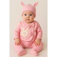 Organik Kız Bebek Tavşan Desenli 5'li Tulum Hastane Çıkışı Yenidoğan Kıyafet Mama Önlüğü