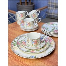 Acar 19 Parça Freya Çiçekli Porselen Çay Pasta Kahvaltı Seti Takımı