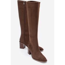 Luvi Venıa Kahverengi Süet Kadın Kalın Topuklu Çizme