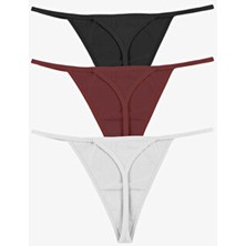 Koza İç Giyim Kadın Pamuklu Örme Basic Tanga Külot 3'lü Paket Düz Renkli Rahat Tasarım