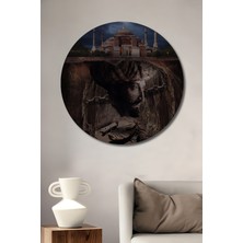 Teona Ahşap Ayasofya ve Tarihi Görkem Yağlı Boya Görünümlü Ahşap Dekoratif Tablo Yuvarlak Tablo