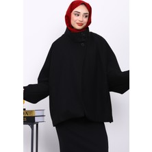 İmaj Butik Siyah Cepli Oversize Kaşe Kaban