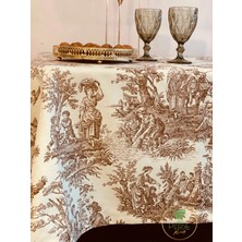 Perde Plus Fransız Masa Örtüsü, Vintage Pastoral Sahne Deseni, Dekoratif Yemek Masası Örtüsü