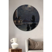 Teona Ahşap Istanbul Manzarası Yağlı Boya Görünümlü Ahşap Dekoratif Tablo Modern Sanat Eseri Yuvarlak Tablo