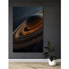 Teona Ahşap Altın Işıltılı Satürn Halkaları Yağlı Boya Görünümlü Ahşap Dekoratif Tablo Dikdörtgen Tablo