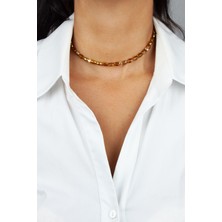 Liveyn Design Gold Detay Kehribar Renk Kristal Kolye