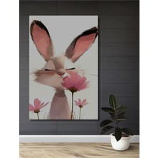 Teona Ahşap Tavşan ve Pembe Çiçekler Sulu Boya Görünümlü Ahşap Dekoratif Tablo Dikdörtgen Tablo