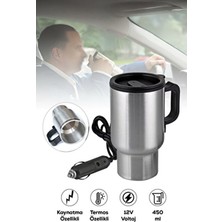 Araba Termos Mug 12V Çakmaklı Isıtıcılı Paslanmaz Çelik Seyahat Kupa Bardak 450 ml