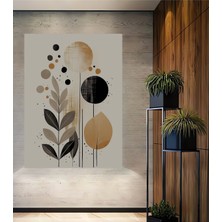 Teona Ahşap Soyut Yaprak Desenli Bej Modern Sanat Yağlı Boya Görünümlü Ahşap Dekoratif Tablo Dikdörtgen Tablo